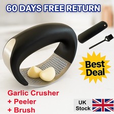Stainless Steel Kitchen Garlic Press Crusher Rocking Mincer Manual Squeezer set