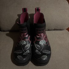Joules WELLIBOB Waterproof Rubber Ankle Boots Size 7 Navy Blue PINK FLORAL