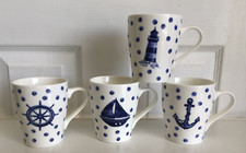 4 Nautical Mugs By New England Polka Dot Boat & Anchor Designs Fine China VGC