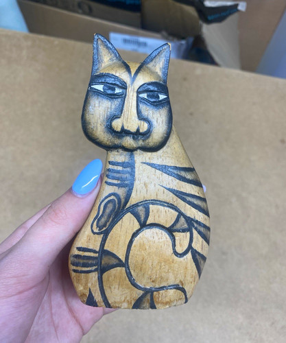 Hand painted wooden cat - hand,