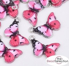 5 BUTTERFLY ENAMEL CHARMS PENDANT BRIGHT PINK 20mm TOP QUALITY C272