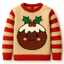 Knitting Pattern Cute Christmas Pudding Sweater Jumper DK Baby Boy Girl 18 - 26"