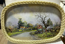 Vintage Royal Melamine Picture Base Tray Wicker sides 18 x 12” VGC