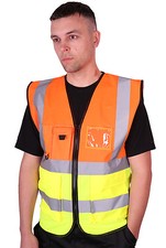 YELLOW & ORANGE EXECUTIVE HI VIZ VIS WAISTCOAT MULTI POCKETS ZIP RECOVERY VEST