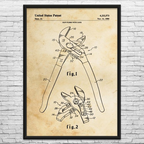 Slip pliers patent wall art - pliers,