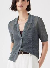 HUSH Textured Stitch Semi-Sheer Knit Top - Olive/Sage Green Size XS Was £90