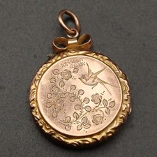 9ct Gold Front & Back Edwardian Locket Pendant Birds Initialled EW