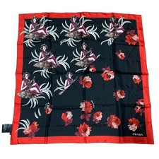 PRADA Aloha Print Large Silk Scarf/Muffler in Black for Women