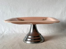 Vintage Kitsch Retro 1950-60 Plastic & metal Square Pale Pink Cake Stand