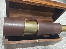 18" Brass & Leather Telescope HMS Cassandra 1917 Naval Spyglass with Wooden Box