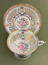 Paragon 1953 Coronation Queen Elizabeth II Gold Filigree Blue Teacup & Saucer