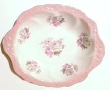 Vintage James Kent pink pottery dish with handles oval and rose pattern