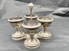 VINTAGE IANTHE ENGLAND SILVER PLATED EGG CUP SET WITH HOLDER BREAKFASTWARE