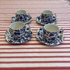4x Burleigh Arden Coffee Espresso Cups And Saucers Blue And White China
