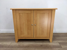 SIDEBOARD Oak Effect Double Door Shelved Cabinet Cupboard Chrome Button Handles