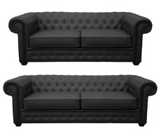 Chesterfield 3+2 Seater Sofa Set Venus Black Faux Leather