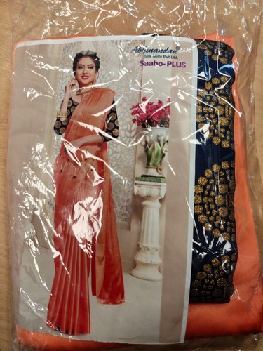 Women peach saree sari - saree, sari/blue