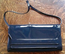LK BENNETT Navy Patent Leather Clutch Shoulder Bag VGC