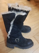 Caterpillar CAT Ladies Black Mid Calf Block Heel Boots Suede/Faux Fur Lined UK 4