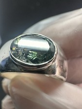 Heavy Sterling Silver Men's Signet Ring with Green Tourmaline Gemstone Size UK N