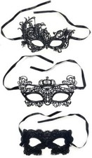 3 Black Lace Face Eye Mask Masquerade Ball Gothic Halloween Costume Party Set UK