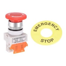 22mm Latching Emergency Stop Push Button Switch With Emergency Stop Sign 1NC