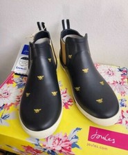 JOULES Black Gold Bees Short Wellies Boots size 8 - Wellibobs - NEW