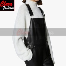 LADIES OVERALL GENUINE SHEEP LEATHER JUMPSUIT WOMEN'S BLACK CATSUIT TRENDY STYLE