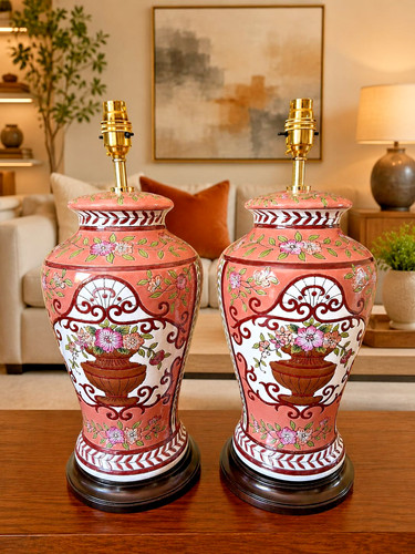 Pair table lamp dark - of, pink