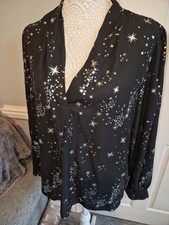 Roman Originals Black Silver Star Print Long Sleeve Crossover Top 18 Polyester