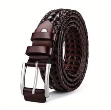 Zoonash Men’s Braided Leather Belt Hollow Woven Solid Strap Casual Jeans Claret