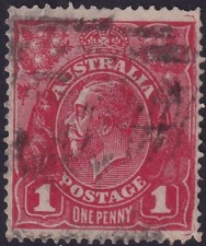 AUST KGV 1d RED SINGLE Wk. FLAW - DAMAGED RIGHT FRAME. USED. (L580)