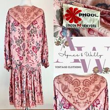 Vintage 1970s Phool Dress Pink Floral Dropped Waist 20s Style Size M 100% Rayon