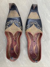 Vintage Indian Embroidered Leather Shoes Khussa Punjabi Hand Made Wedding Shahi
