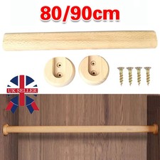 Wooden Wardrobe Pole Rod Oval Hanging Rail Tube Clothes Storage w Fittings