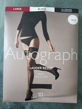 M&S 1 Pair Hold Up Stockings. Ladder Resist, Matt Black, 10 Denier, Size Large.
