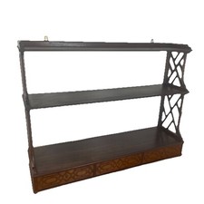 Antique Chinese Chippendale Waterfall Shelf Late 1800s Mahogany Wall Unit