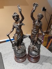 Pair of Victorian Good Quality Spelter Figures on Wooden Bases.