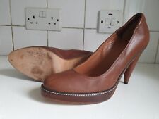 NICOLE FARHI DESIGNER UK 7 EU 40 WOMENS BROWN LEATHER COURT PUMPS HEELS SHOES