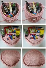 Heart Shaped Picnic Hamper Basket + Lid 36x20cm Pink *Empty Food Storage Wicker 