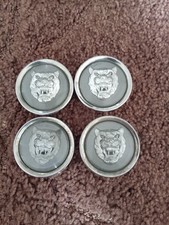 4x GENUINE JAGUAR GREY & SILVER ALLOY WHEEL CENTRE CAP BADGES  