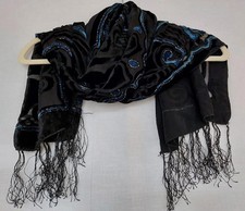 Scarf Black & Turquoise Velvet