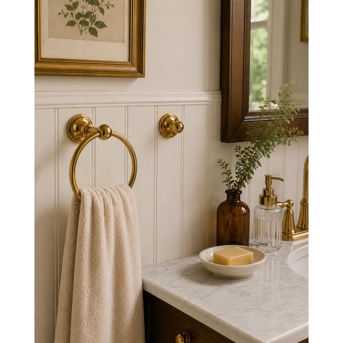 Vintage solid brass towel ring - vintage,