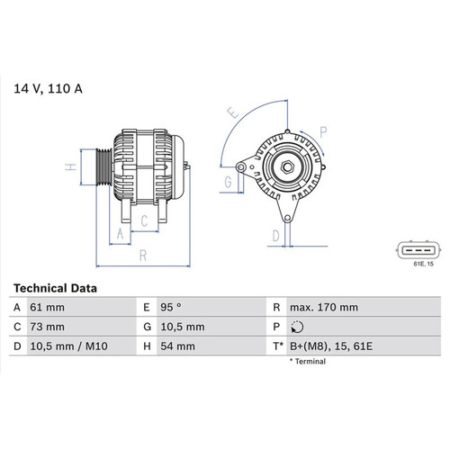 Bosch car alternator 12v - 12v, fits