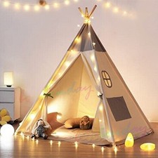160CM Large Kids Play Tent Canvas Teepee Indian Wood Child In&Outdoor Play House