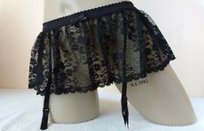 Black 4 Strap Deep Lace Skirted Suspender Garter Belt UK 14 L