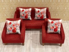 Vintage Lundby Barton Red Dolls House Sofa And 2 Chairs