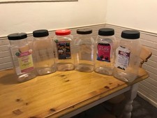 Set of Six Empty USED Large Plastic Storage Sweet Jars 