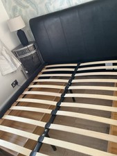 Dark Brown Leather Double Bed Frame with side drawers