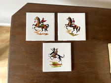 Vintage set of 3 Pilkington carter wall tiles depicting horse themed scenes